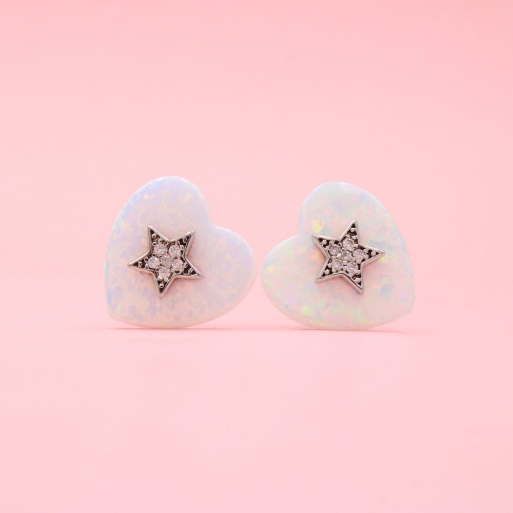 Arete Corazón de Ópalo con Estrella  mod. 0088