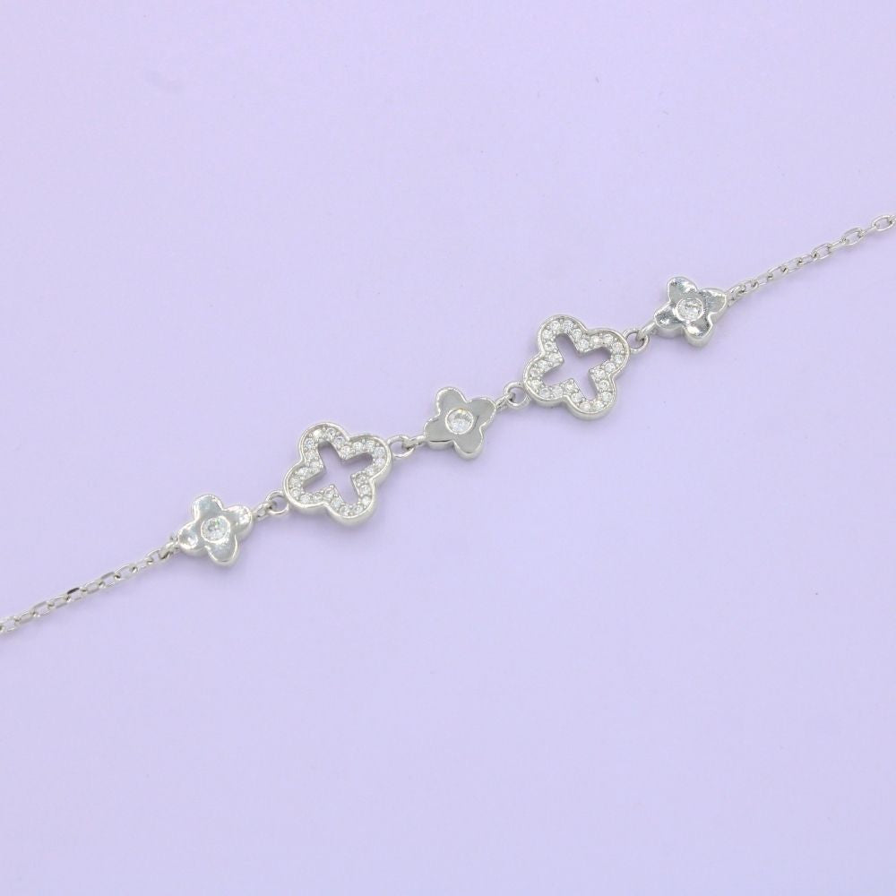 Pulsera de Plata .925 Diseño de Tréboles Lisos y Calados con Zirconias mod. 1533