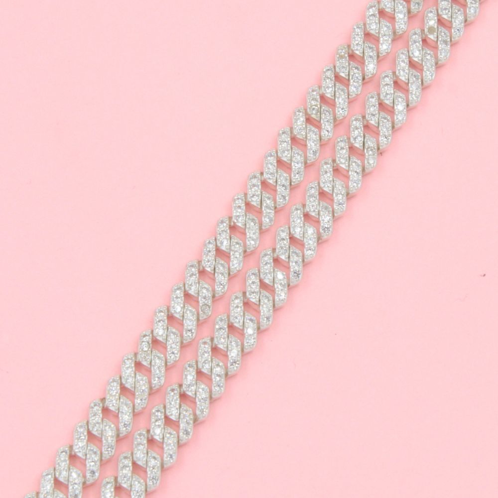 Pulsera Especial Incrustada con Zirconias Brillantes de Doble Tejido Barbado Hueco mod. 0774