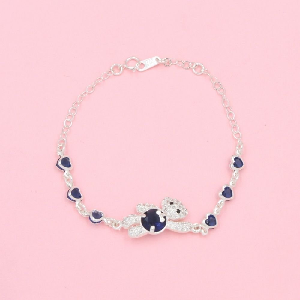 Pulsera Especial de Osito con Corazones Incrustada con Zirconias Azul Marino mod. 0793