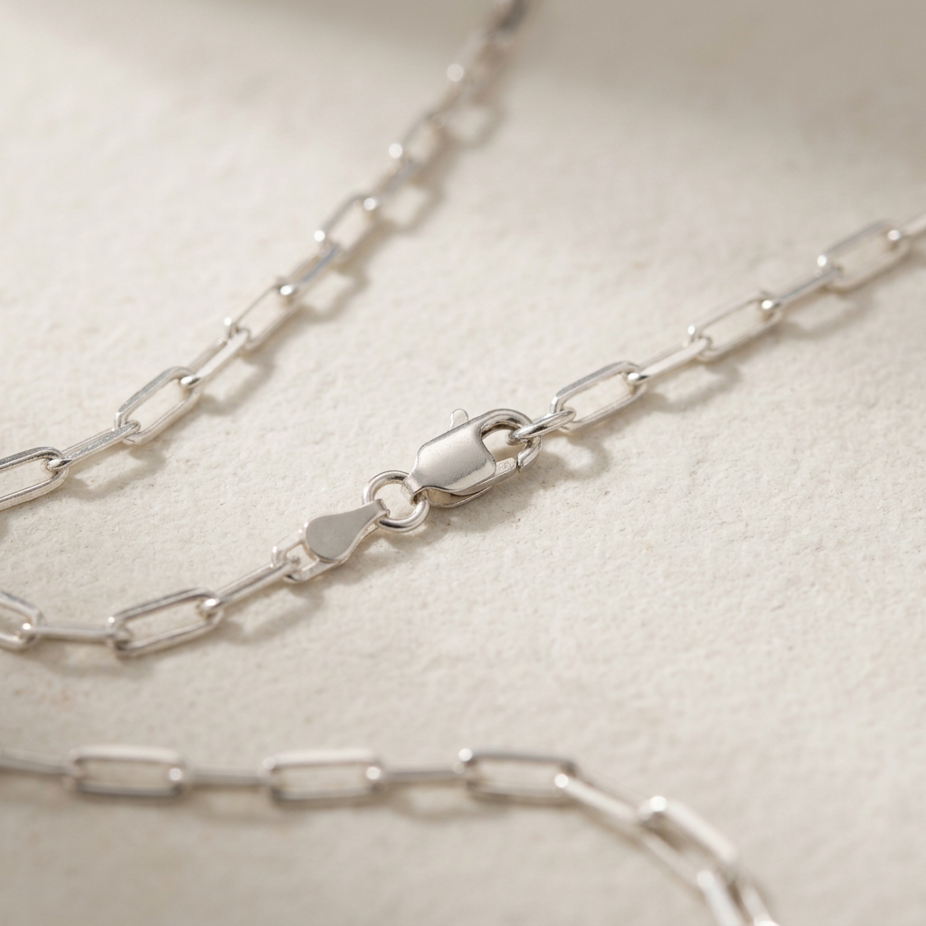 Cadena de Plata .925 Tejido Paperclip Eslabón Sólido y Brillante mod. 3227