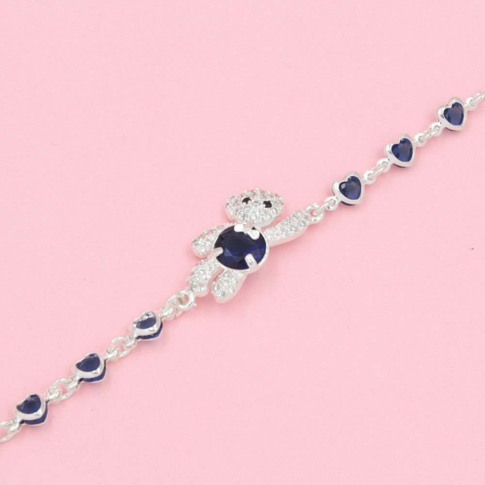 Pulsera Especial de Osito con Corazones Incrustada con Zirconias Azul Marino mod. 0793