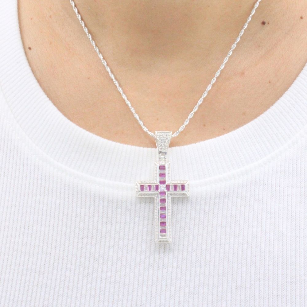 Cruz de Plata .925 con Zirconias Baguette con Colores Intercalados mod. 1251