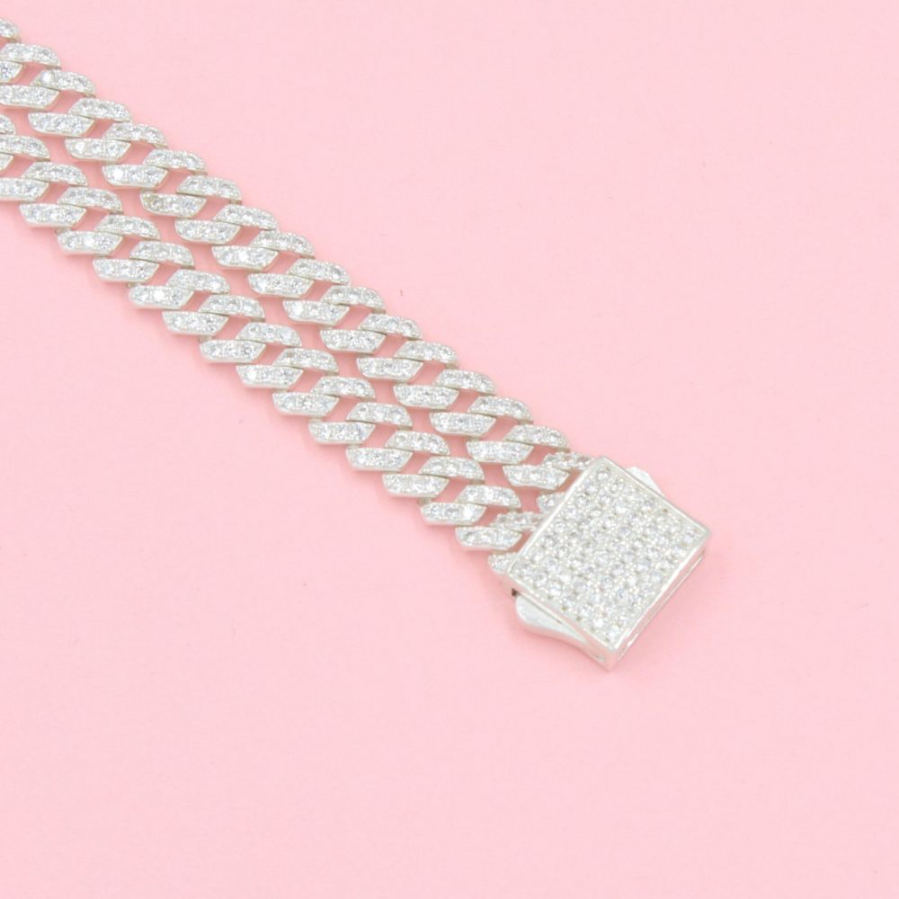 Pulsera Especial Incrustada con Zirconias Brillantes de Doble Tejido Barbado Hueco mod. 0774