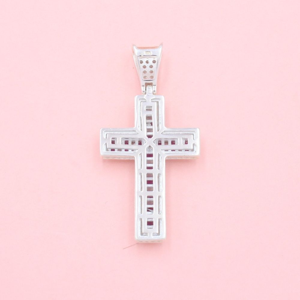 Cruz de Plata .925 con Zirconias Baguette con Colores Intercalados mod. 1251