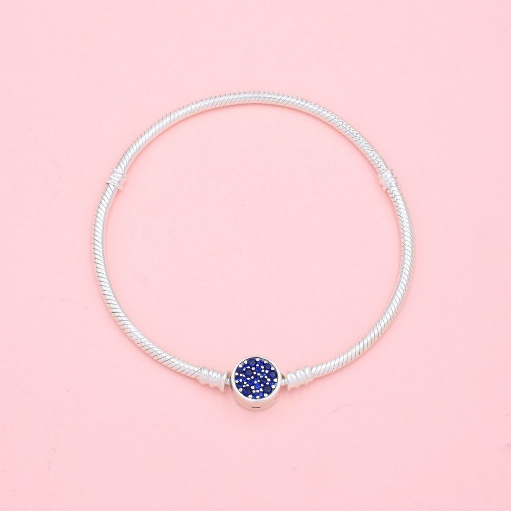 Pulsera Especial de Plata .925 Tejido Cola de Ratón con Broche con Zirconias Azules mod. 1290