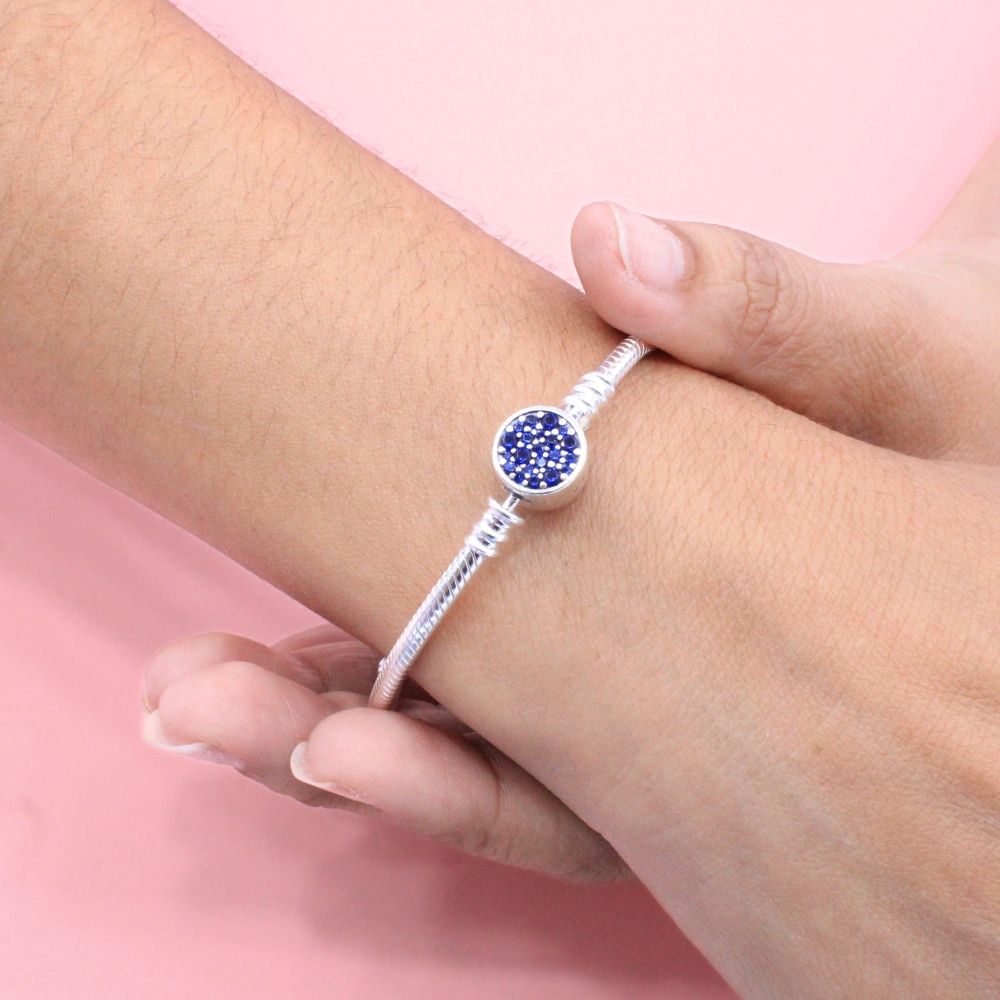 Pulsera Especial de Plata .925 Tejido Cola de Ratón con Broche con Zirconias Azules mod. 1290