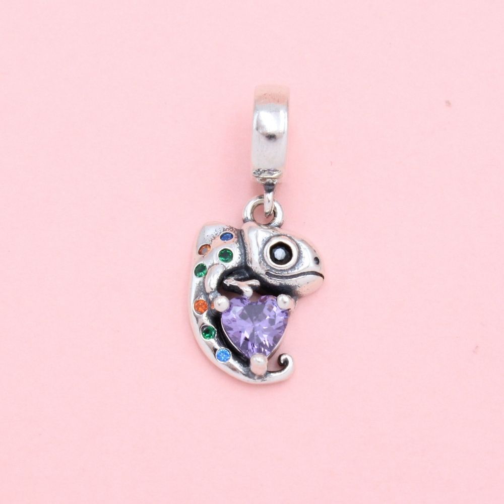 Charm de Plata .925 Camaleón y Corazón Detallado con Zirconias mod. 1305