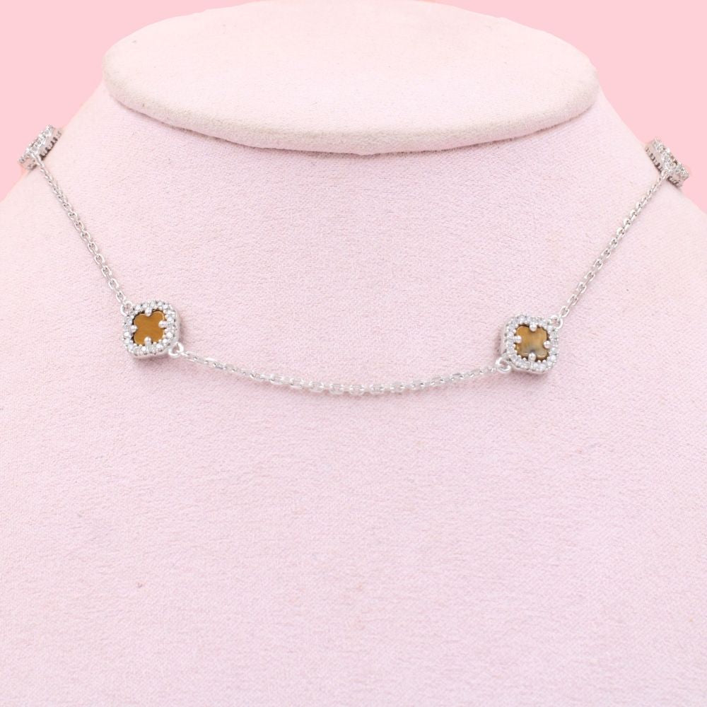 Gargantilla de Plata .925 con Trébol de Ojo de Tigre mod. 1031