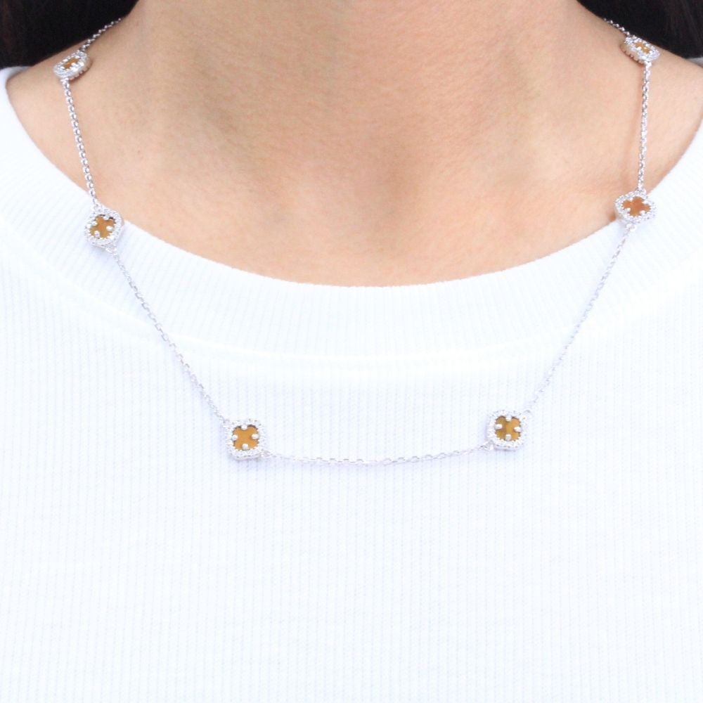 Gargantilla de Plata .925 con Trébol de Ojo de Tigre mod. 1031