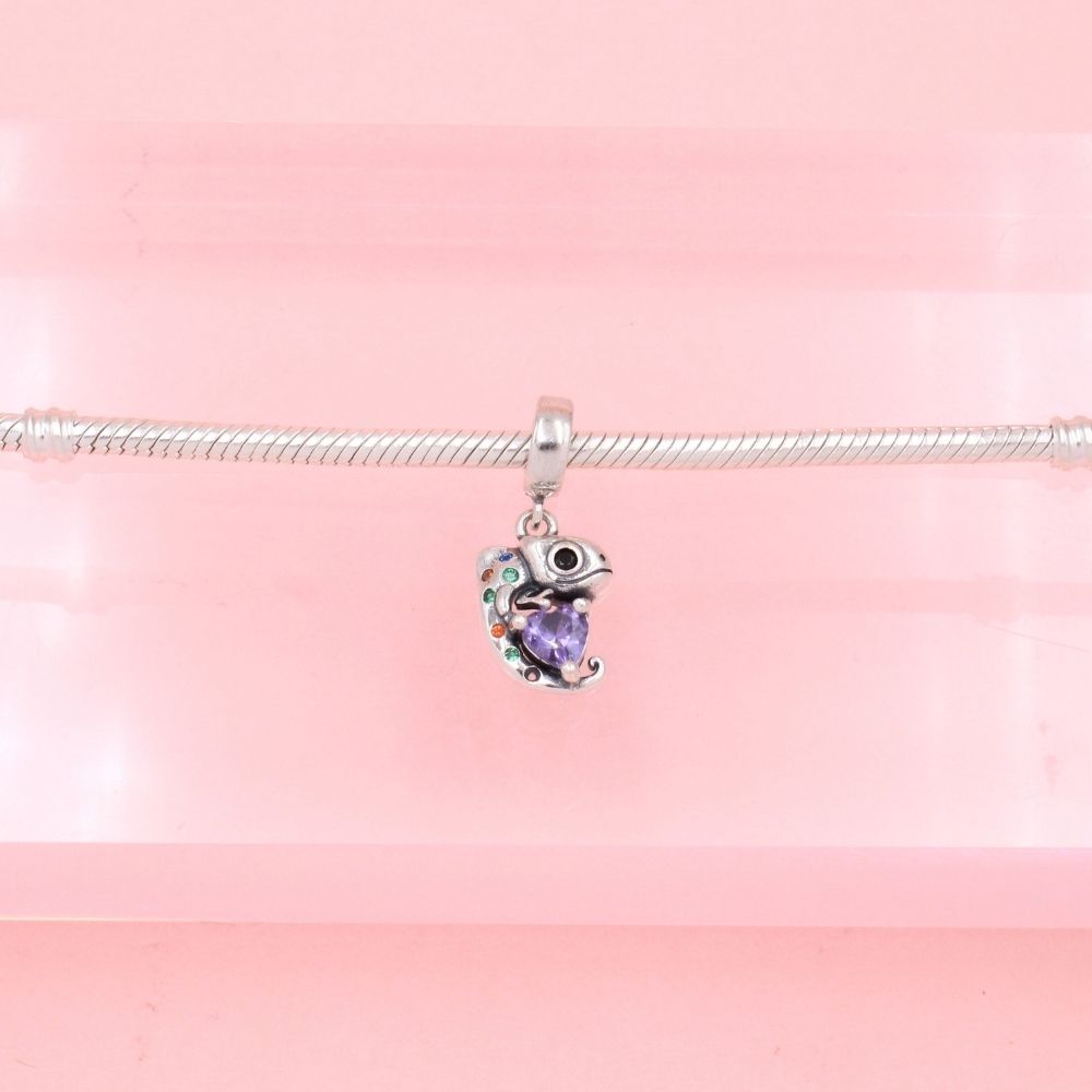 Charm de Plata .925 Camaleón y Corazón Detallado con Zirconias mod. 1305