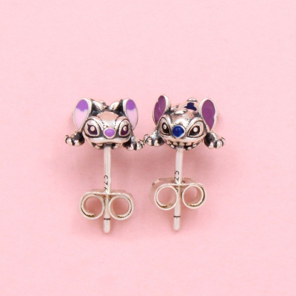 Arete de Plata .925 con Diseño de Stitch en Dos Tonos mod. 1448