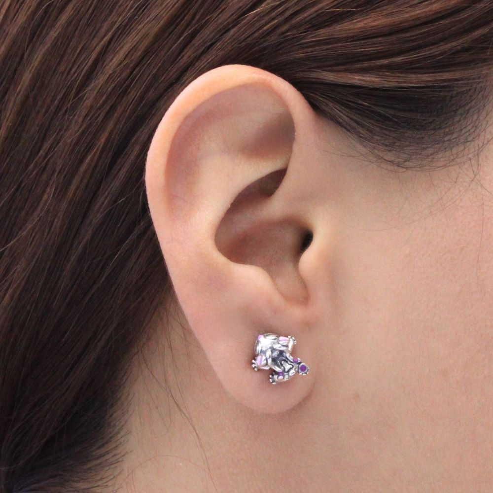 Arete de Plata .925 con Diseño de Stitch en Dos Tonos mod. 1448