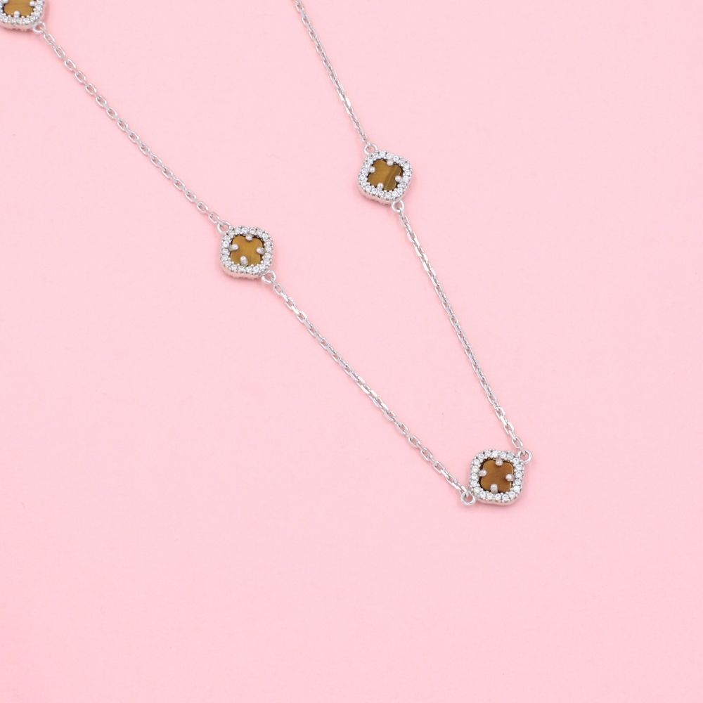 Gargantilla de Plata .925 con Trébol de Ojo de Tigre mod. 1031