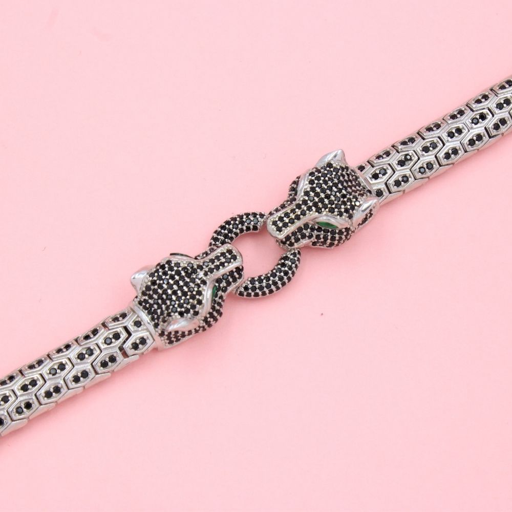 Pulsera Especial Tejido de Vibora Hueco con Incrustación de Zirconia Negra mod. 0897