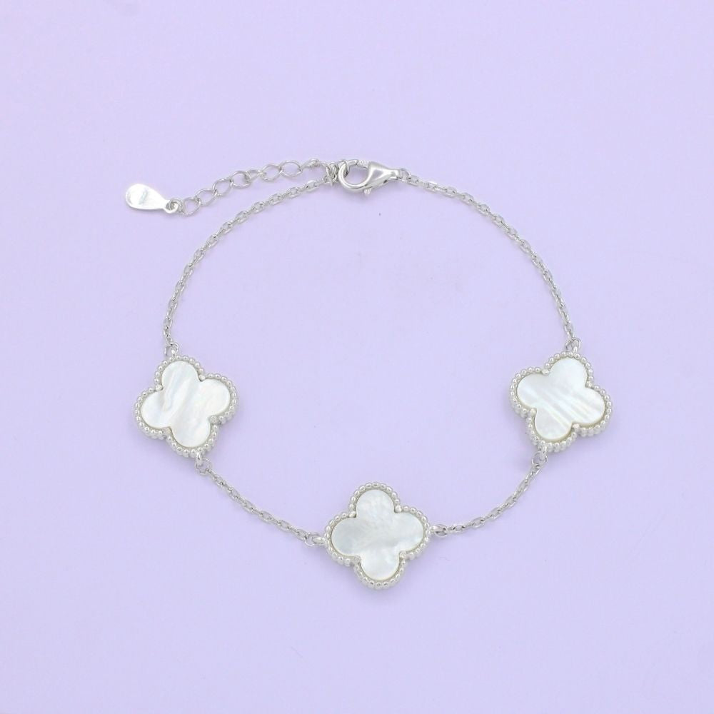 Pulsera de Plata .925 Diseño de Tréboles con Madre Perla mod. 1464