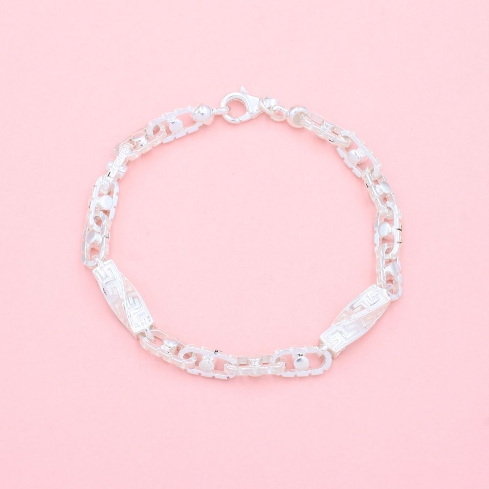 Pulsera de Plata .925 de Eslabón Especial Hueco con Grecas mod. 1340