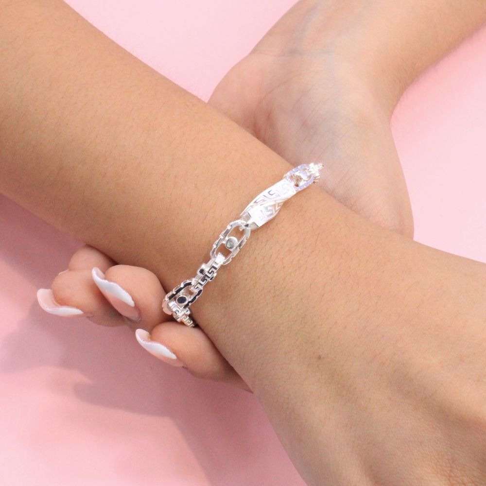 Pulsera de Plata .925 de Eslabón Especial Hueco con Grecas mod. 1340