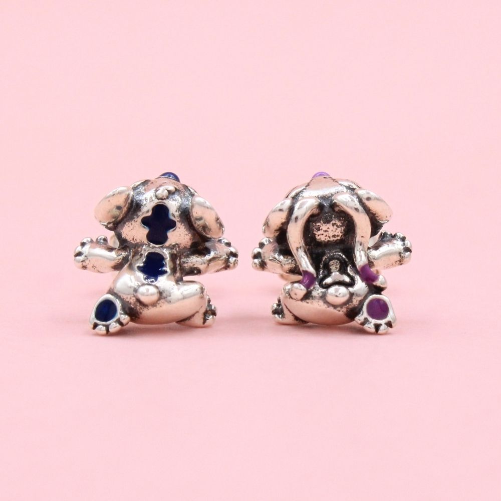 Arete de Plata .925 con Diseño de Stitch en Dos Tonos mod. 1448