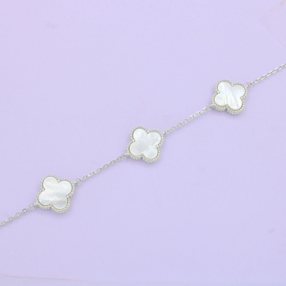 Pulsera de Plata .925 Diseño de Tréboles con Madre Perla mod. 1464