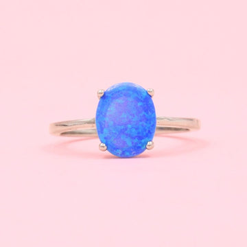Anillo para Dama de Plata .925 Con Diseño Oval Incrustado de Ópalo mod. 1178