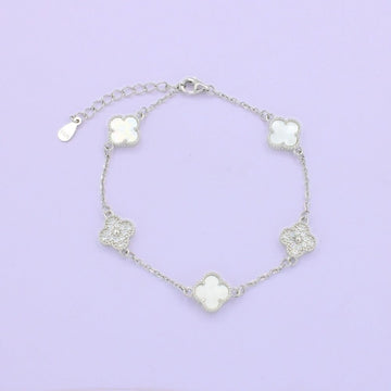 Pulsera de Plata .925 con Tréboles de Madre Perla y Zirconias Alternadas mod. 1467