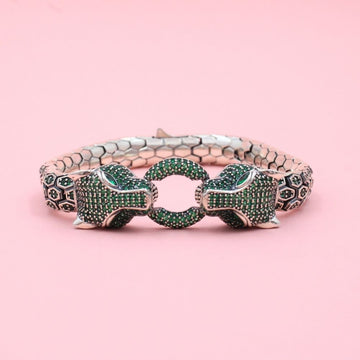 Pulsera Especial Tejido de Vibora Hueco con Incrustación de Zirconia Verde Esmeralda mod. 0898