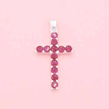Cruz de Plata .925 Incrustada con Zirconias Redondas de Color Rojo Rubí mod. 1254