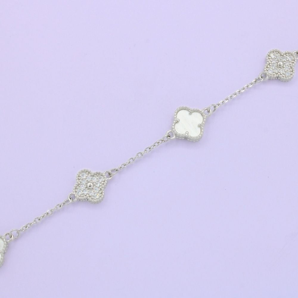 Pulsera de Plata .925 con Tréboles de Madre Perla y Zirconias Alternadas mod. 1467