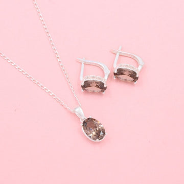 Coordinado de Plata .925 Diseño Incrustado con Zirconia Elegante de Tono Café mod. 1064