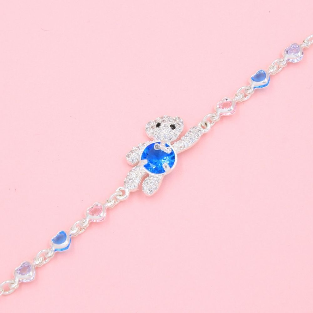 Pulsera Especial de Osito con Corazones Incrustada con Zirconias Pastel mod. 0796