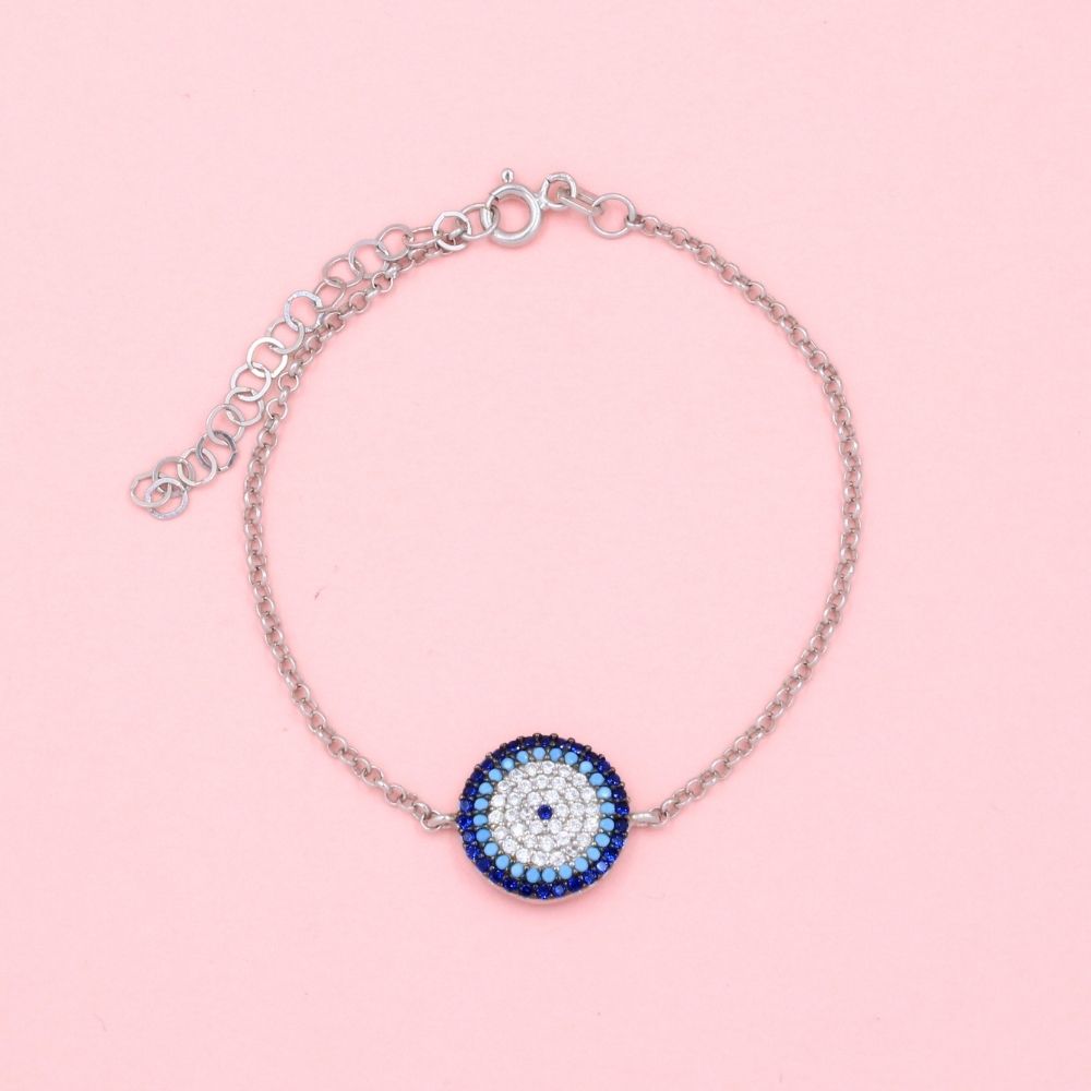 Pulsera de Plata .925 con Ojo Turco Incrustado con Zirconias mod. 0984