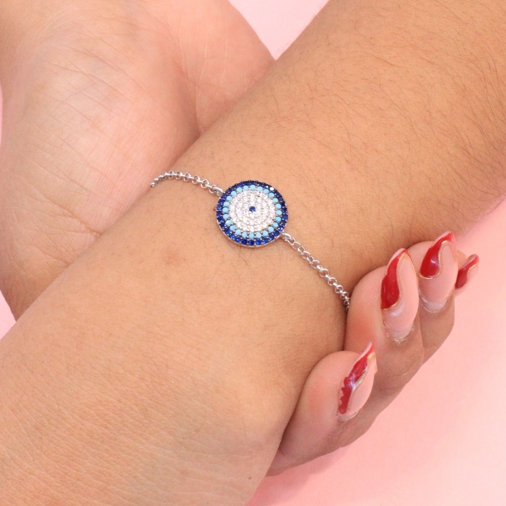 Pulsera de Plata .925 con Ojo Turco Incrustado con Zirconias mod. 0984