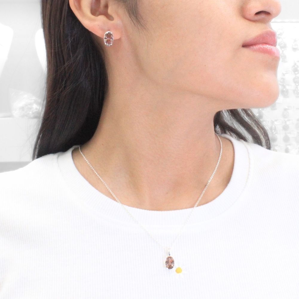 Coordinado de Plata .925 Diseño Incrustado con Zirconia Elegante de Tono Café mod. 1064