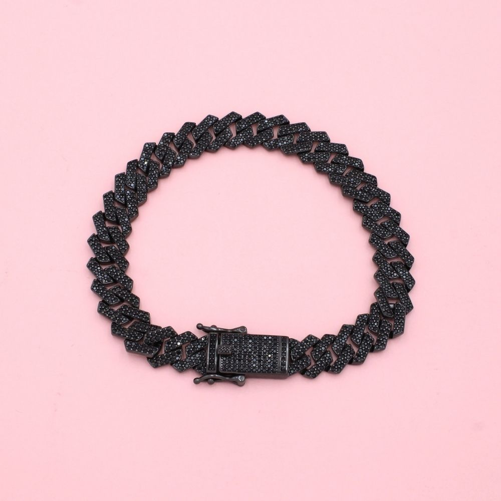 Pulsera de Plata Negra .925 Tejido Cubano Especial con Zirconias Negras mod. 1280