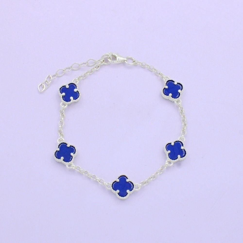 Pulsera de Plata .925 Diseño de Tréboles con Ónix Azul mod. 0977