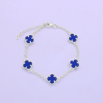 Pulsera de Plata .925 Diseño de Tréboles con Ónix Azul mod. 0977