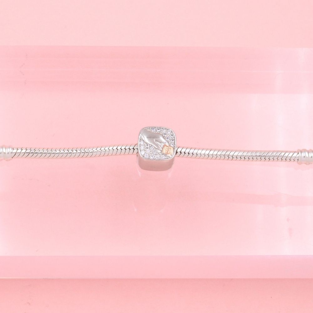 Charm de Plata .925 Madre e Hijo Detallado con Zirconias y Plata Rosa mod. 1307