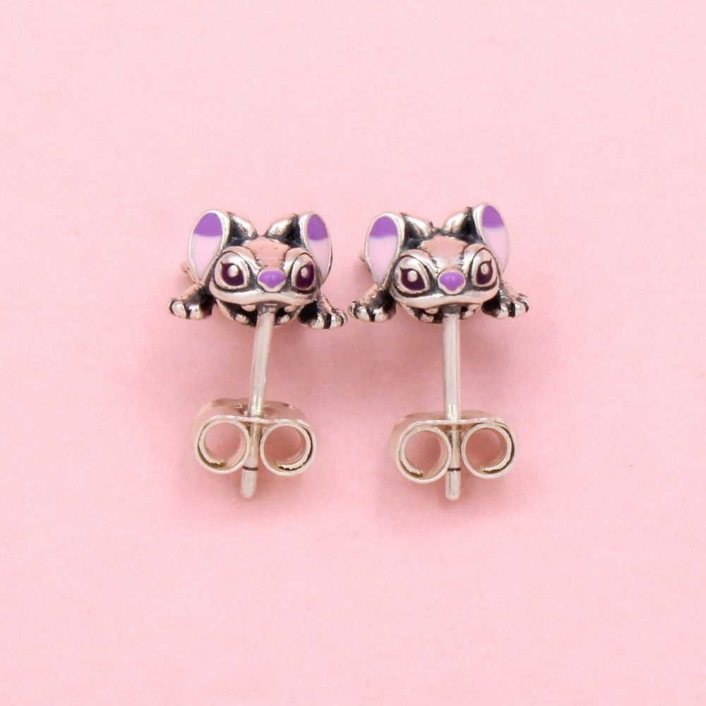 Arete de Plata .925 con Diseño de Stitch en Color Lila mod. 1450