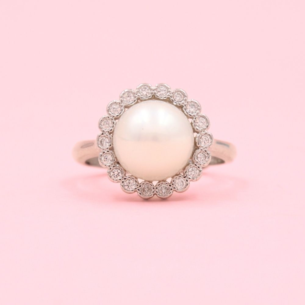 Anillo para Dama de Plata .925 Diseño Elegante con Incrustación de Perla mod. 1179