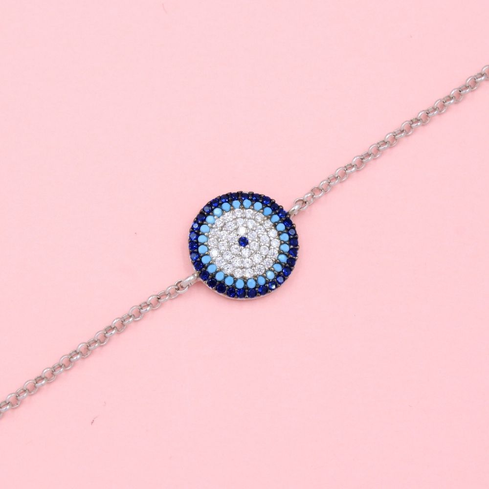 Pulsera de Plata .925 con Ojo Turco Incrustado con Zirconias mod. 0984