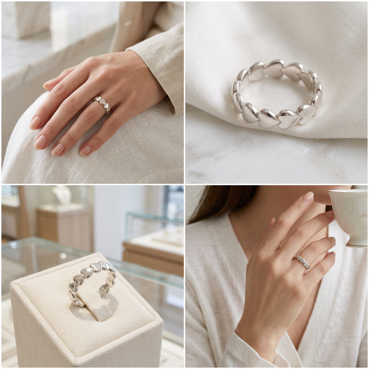 Anillo de Plata. 925 Corazones Lisos Elegantes mod.3255