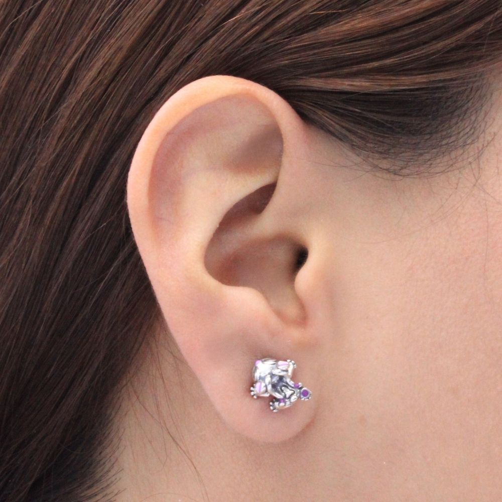 Arete de Plata .925 con Diseño de Stitch en Color Lila mod. 1450