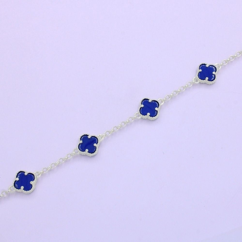 Pulsera de Plata .925 Diseño de Tréboles con Ónix Azul mod. 0977