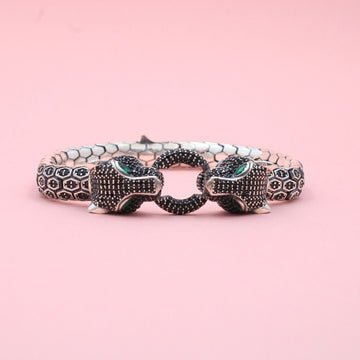 Pulsera Especial Tejido de Vibora Hueco y Rodizado con Incrustación de Zirconia Obscura mod. 0899