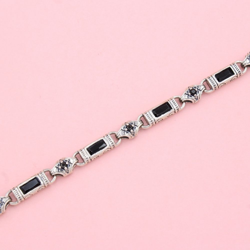 Pulsera de Plata .925 Diseño Hueco Rodizado con Incrustación de Ónix mod. 1341