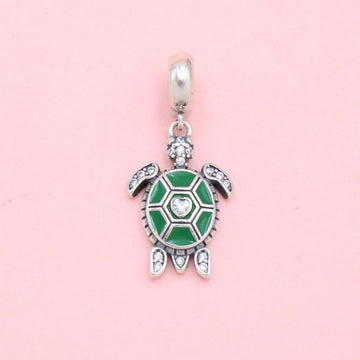 Charm de Plata .925 Tortuga de Esmalte Verde e Incrustada con Zirconias mod. 1308