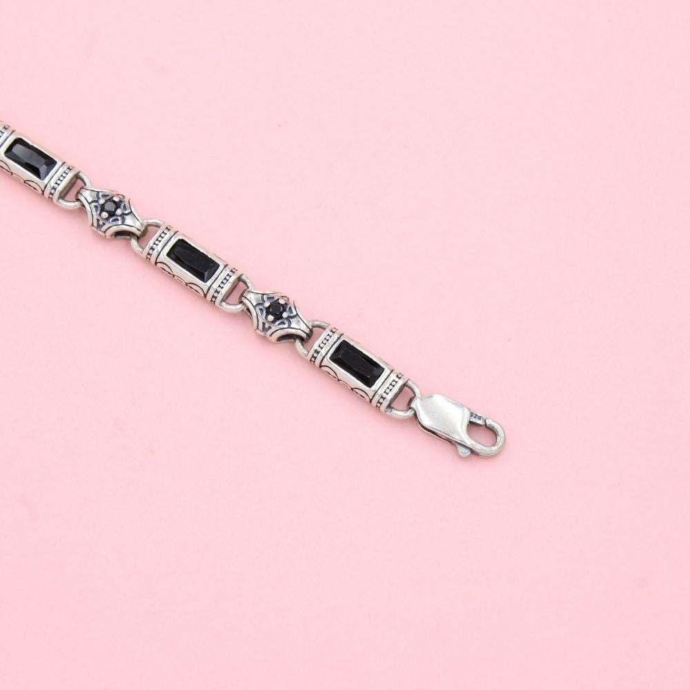 Pulsera de Plata .925 Diseño Hueco Rodizado con Incrustación de Ónix mod. 1341