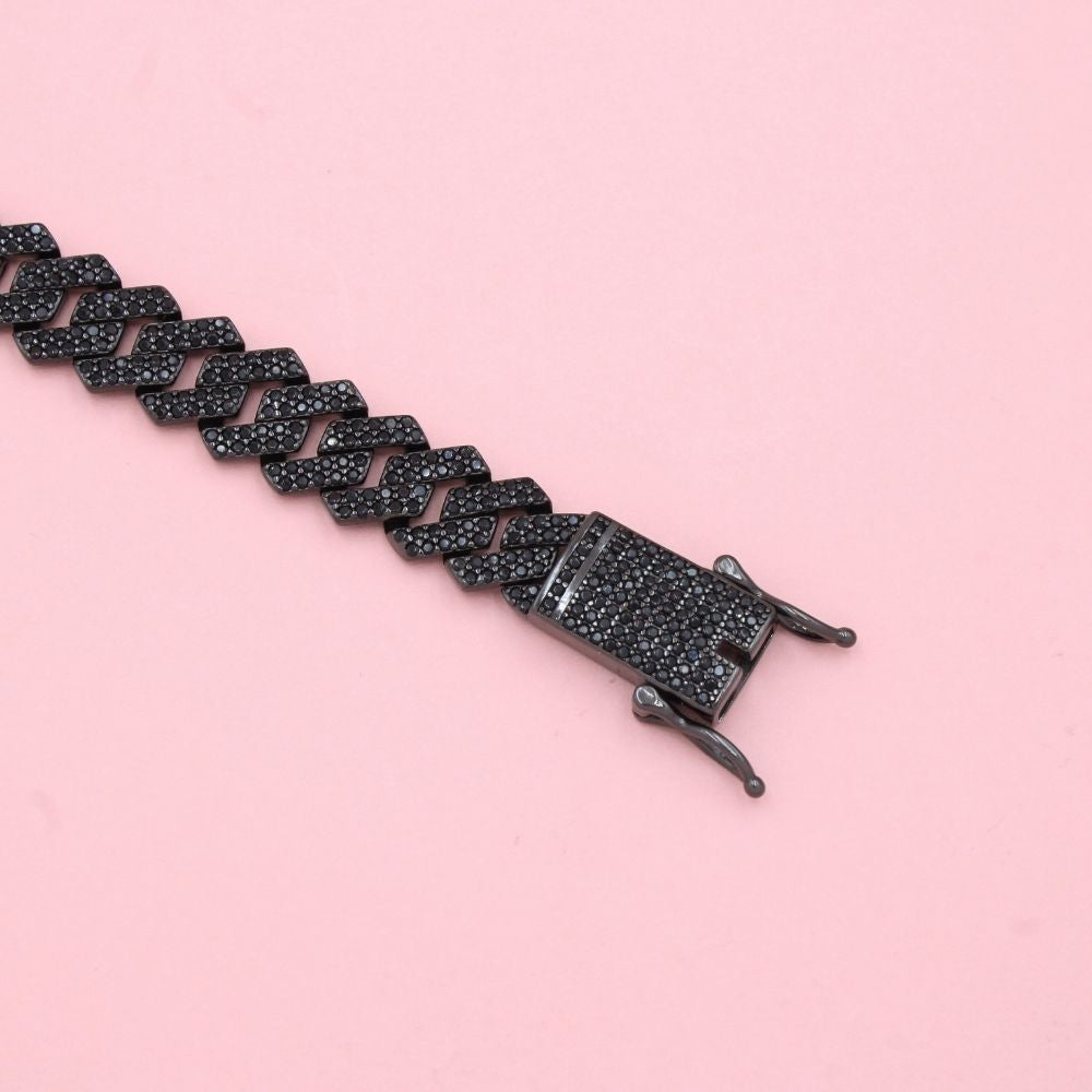 Pulsera de Plata Negra .925 Tejido Cubano Especial con Zirconias Negras mod. 1280