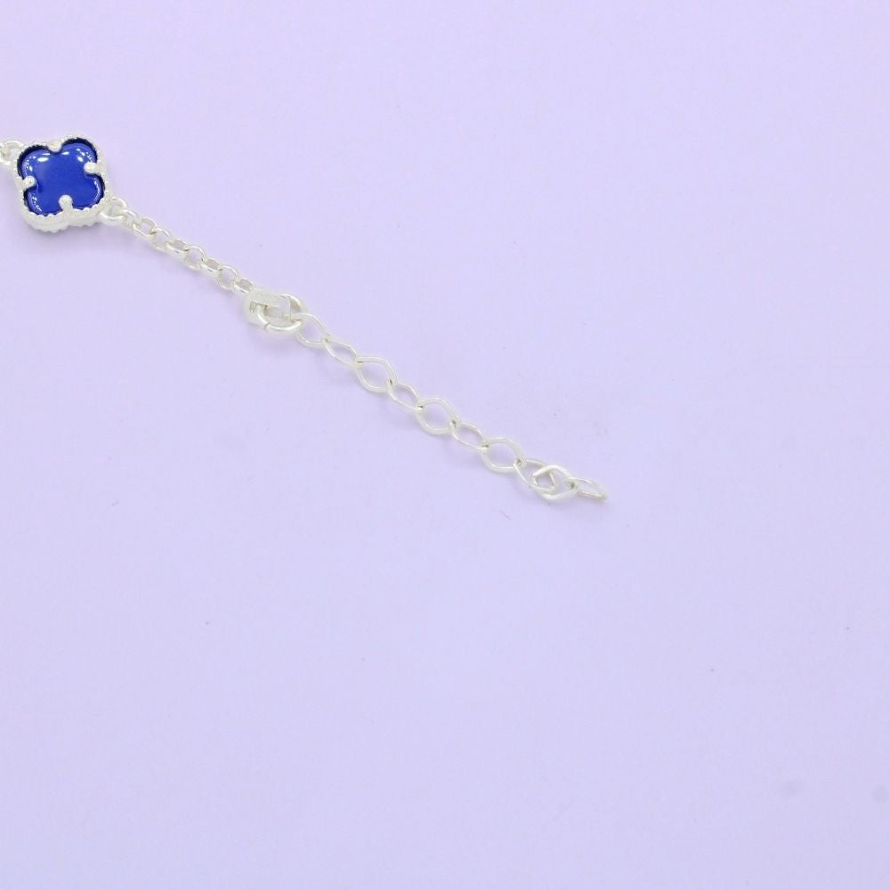 Pulsera de Plata .925 Diseño de Tréboles con Ónix Azul mod. 0977